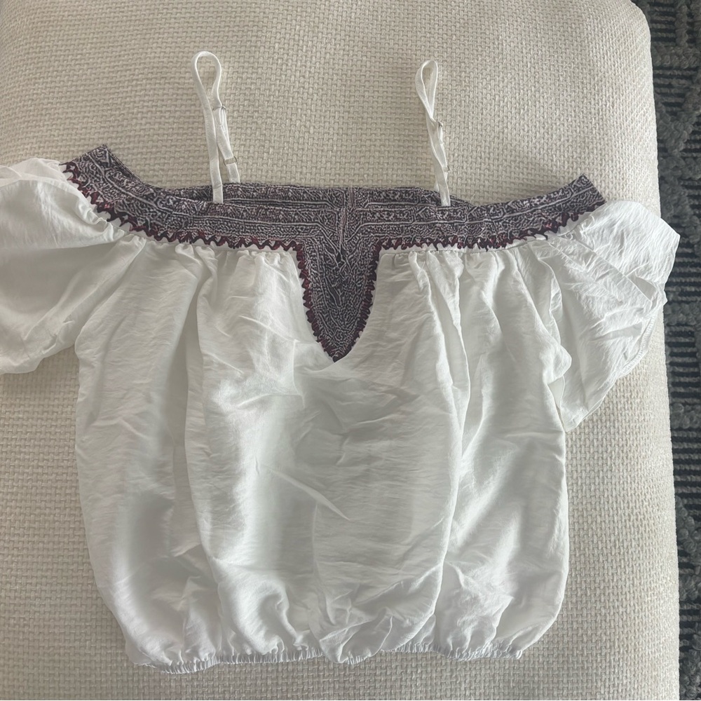 White Off-Shoulder Embroidered Women's Top